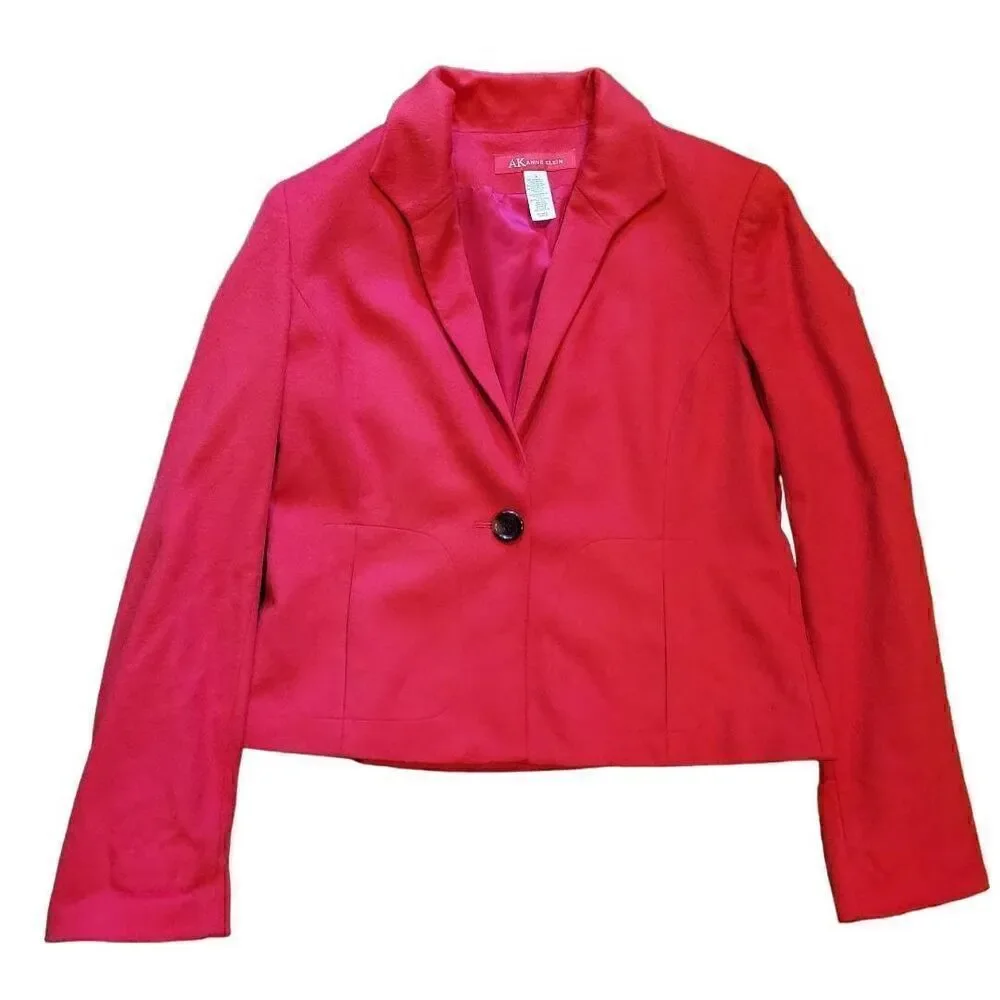 Anne Klein Blazer Women's 12 Red One Button Wool Angora Office Business